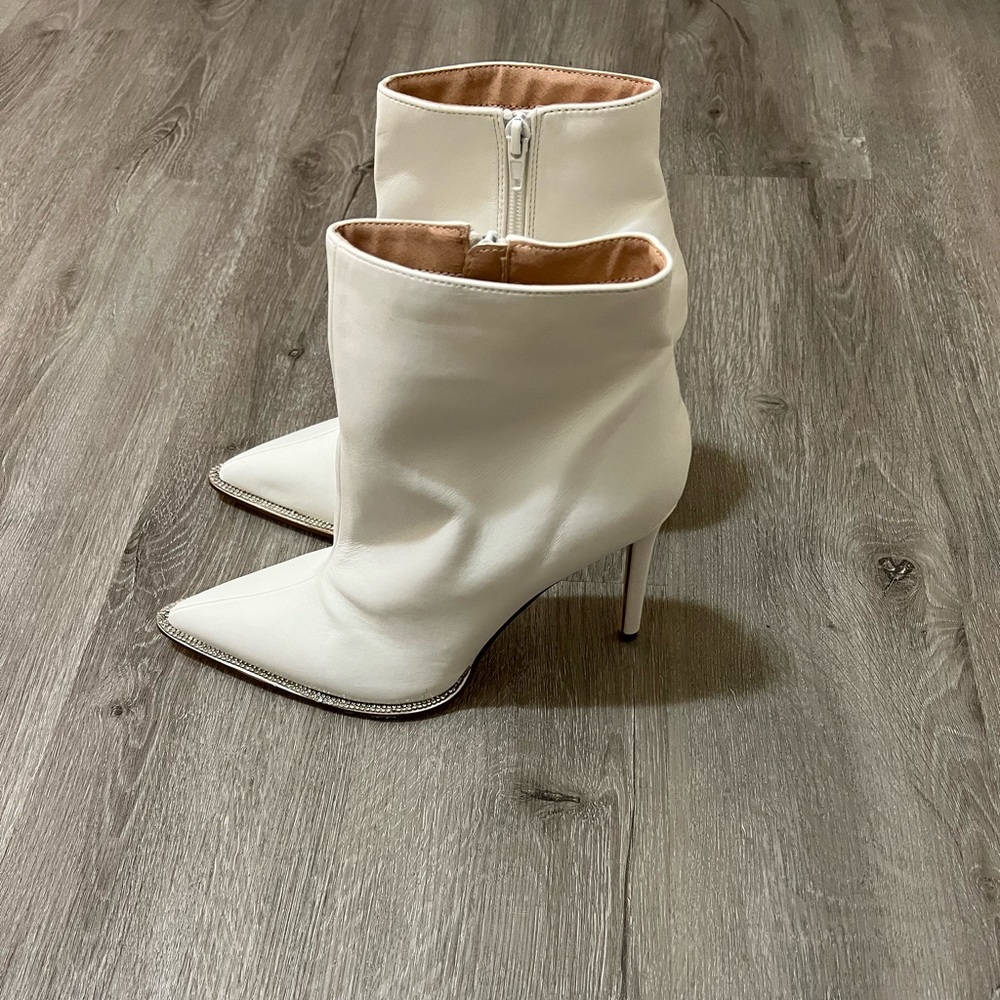 Bone white bootie with rhinestones